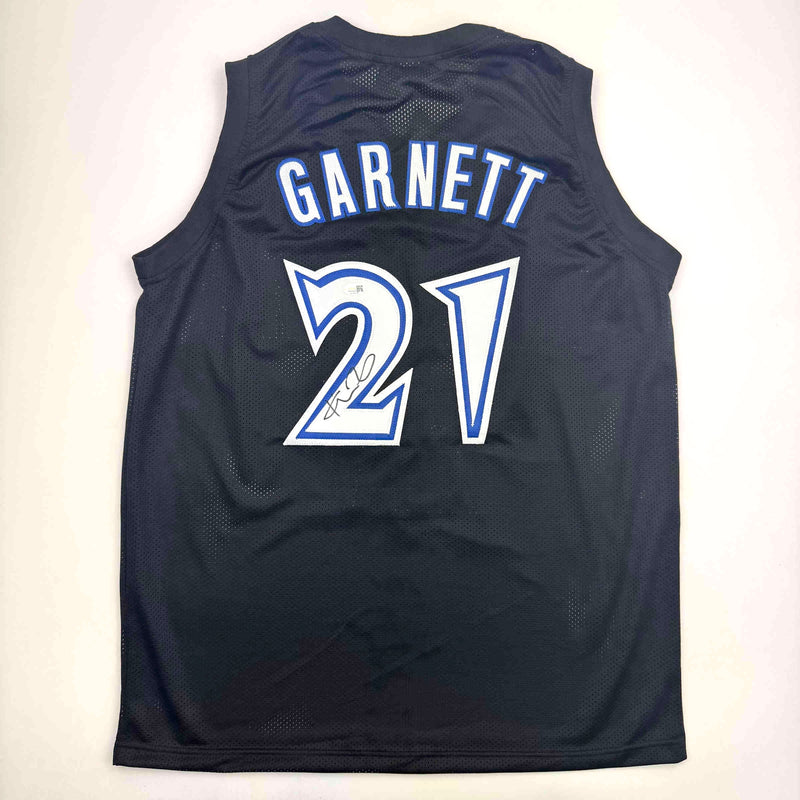 Autographed/Signed Kevin Garnett Minnesota Black Basketball Jersey Beckett BAS COA