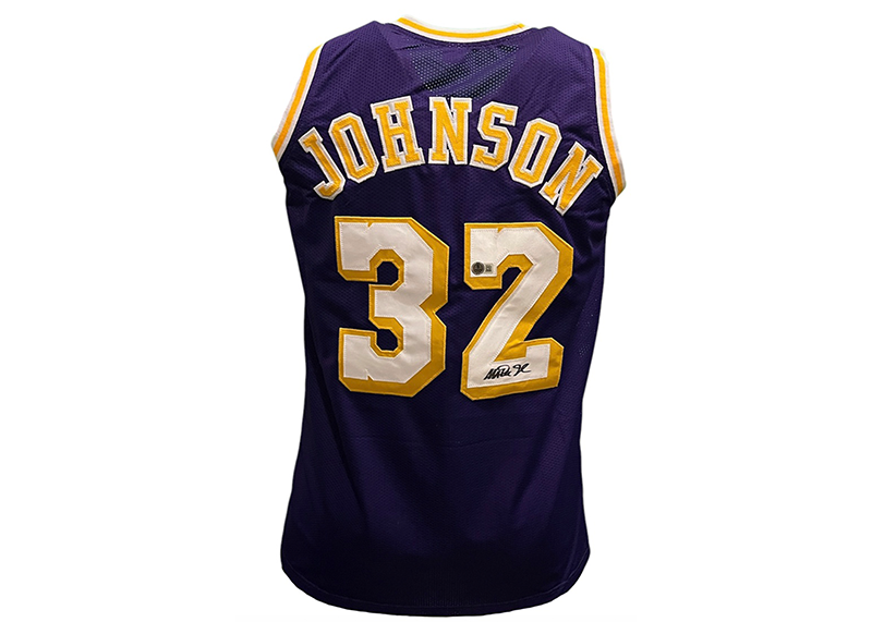 Magic Johnson Autographed Custom Purple Basketball Jersey (Beckett)