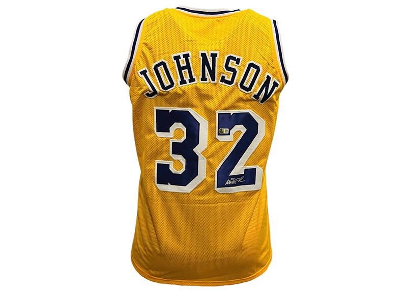 Magic Johnson Autographed Custom Yellow Basketball Jersey (Beckett)