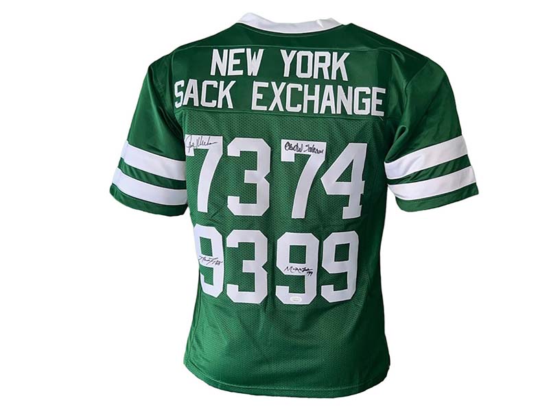 Sack Exchange Klecko, Lyons, Salaam, Gastineau signed jersey--NEW YORK JETS