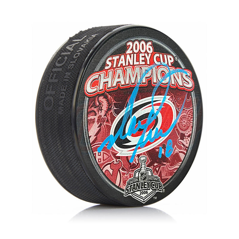 Mark Recchi Carolina Hurricanes 2006 Stanley Cup Champions Autographed Hockey Logo Puck