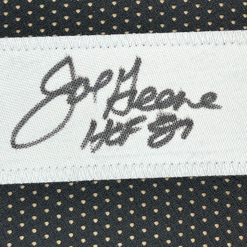 Framed Autographed/Signed Mean Joe Greene HOF 87 35x39 Pittsburgh Black Football Jersey JSA COA