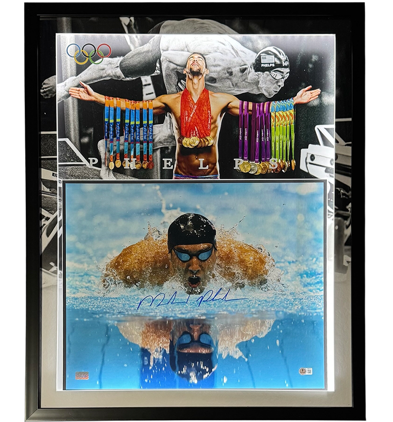 Michael Phelps Signed Olympic Swimming 16x20 Photo 3D Light Up Frame Beckett