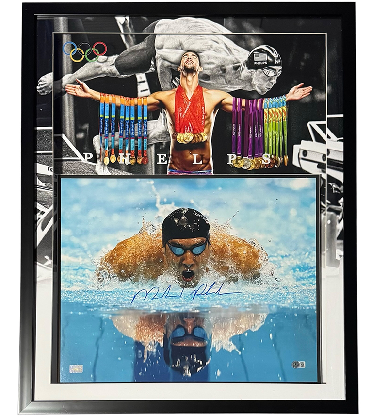Michael Phelps Signed Olympic Swimming 16x20 Photo 3D Light Up Frame Beckett