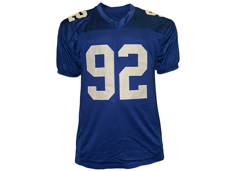Michael Strahan Signed New York Blue Football Jersey Beckett