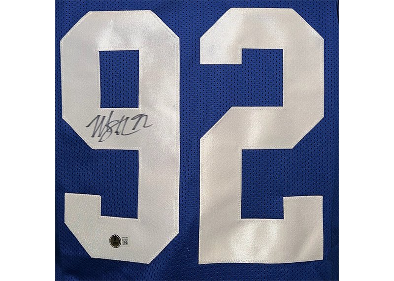Michael Strahan Signed New York Blue Football Jersey Beckett