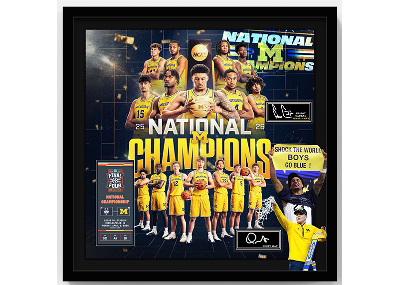 Michigan Wolverines National Champs 22x22 Framed w/ Ticket Signatures