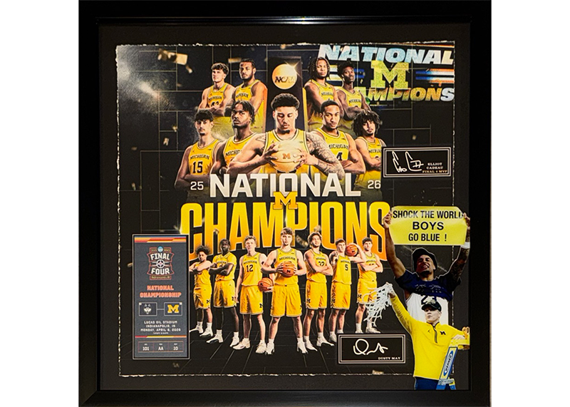 Michigan Wolverines National Champs 22x22 Framed w/ Ticket Signatures