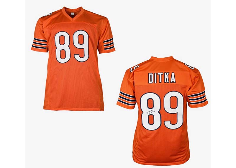 Mike Ditka Signed Custom Orange Football Jersey (PSA)