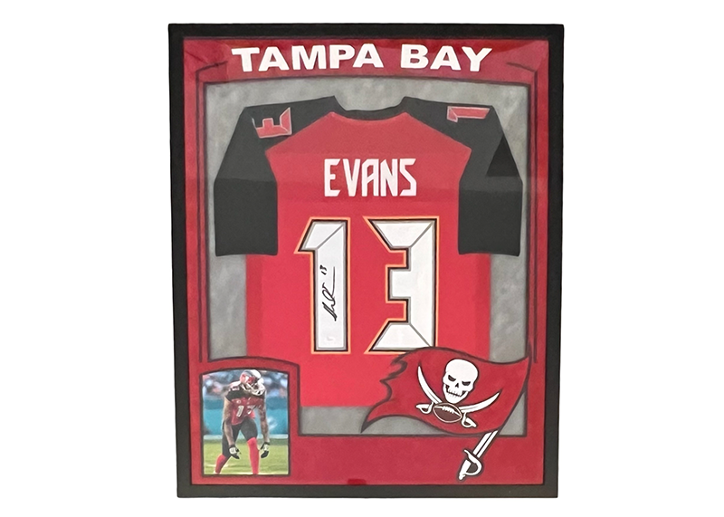 Mike Evans Signed Framed 35x44 Red Football Jersey (JSA)