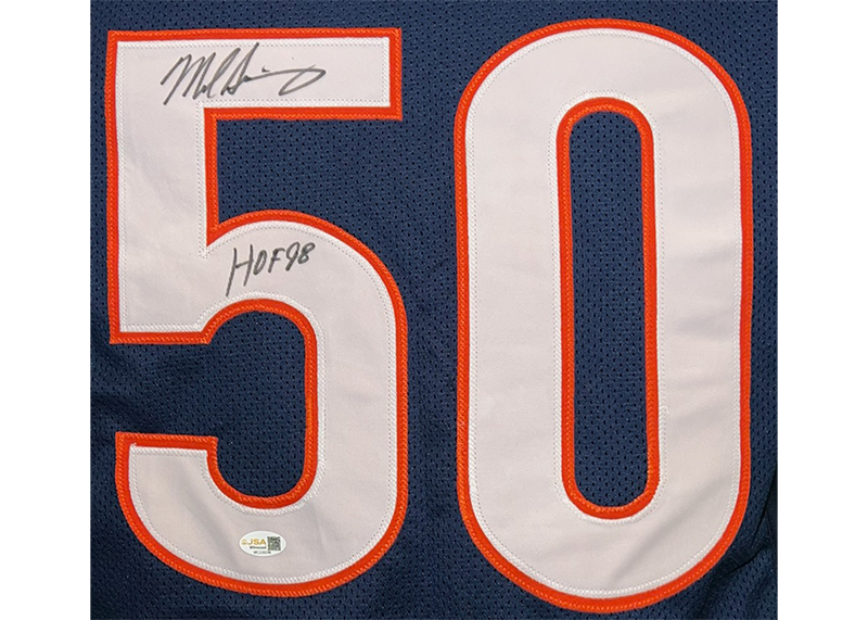 Mike Singletary Signed Chicago Blue Football Jersey JSA HOF Inscription