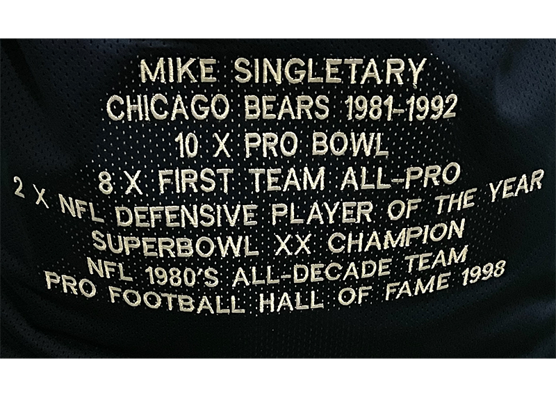 Mike Singletary Signed Chicago Blue Stat Football Jersey JSA HOF Inscription