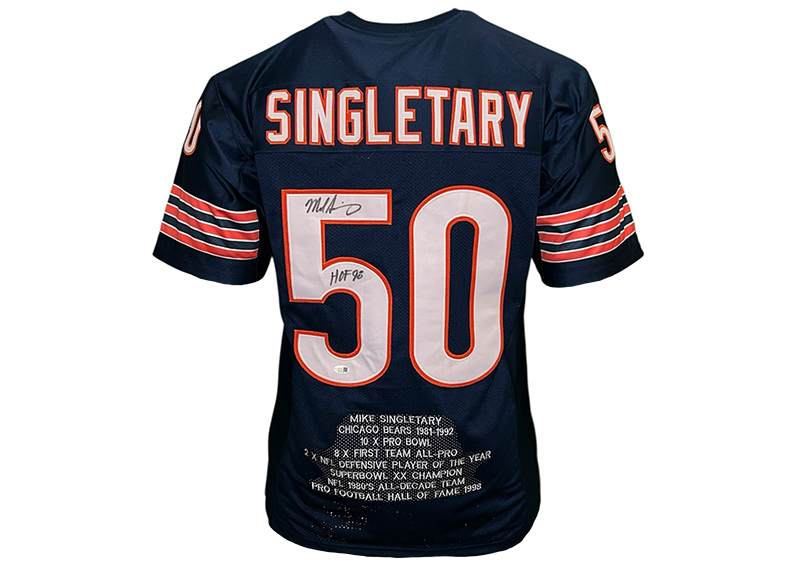 Mike Singletary Signed Chicago Blue Stat Football Jersey JSA HOF Inscription
