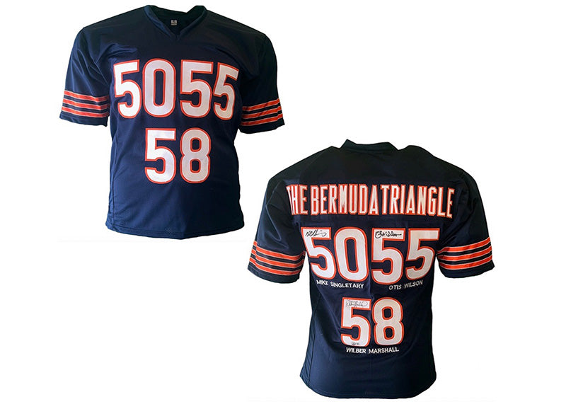 Mike Singletary Wilber Marshall & Otis Wilson Signed Chicago Bermuda triangle Jersey Beckett