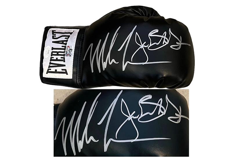 Mike Tyson & Buster Douglas Dual Signed Black Everlast Boxing Glove (JSA)-Mike Tyson