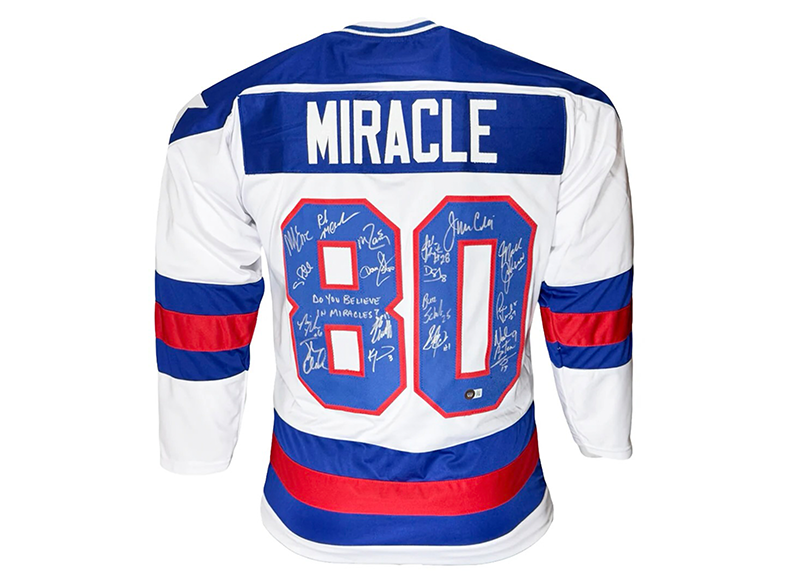Miracle On Ice 18-Autograph 1980's Gold Medalists Team USA Jersey White (JSA)