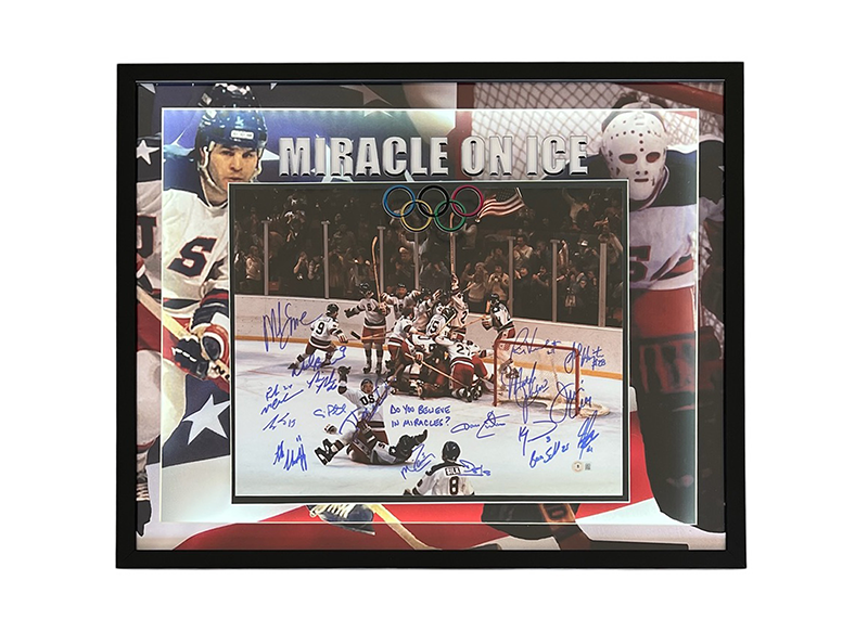 Miracle on Ice 1980 USA Team Signed 16x20 Photo 3D LED Frame Beckett