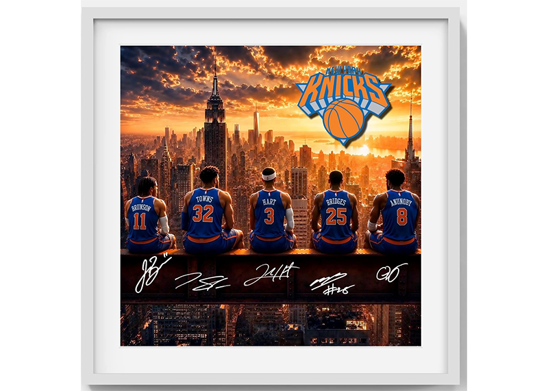 New York Knicks Starting Five 22x22 Engraved Framed Photo Display
