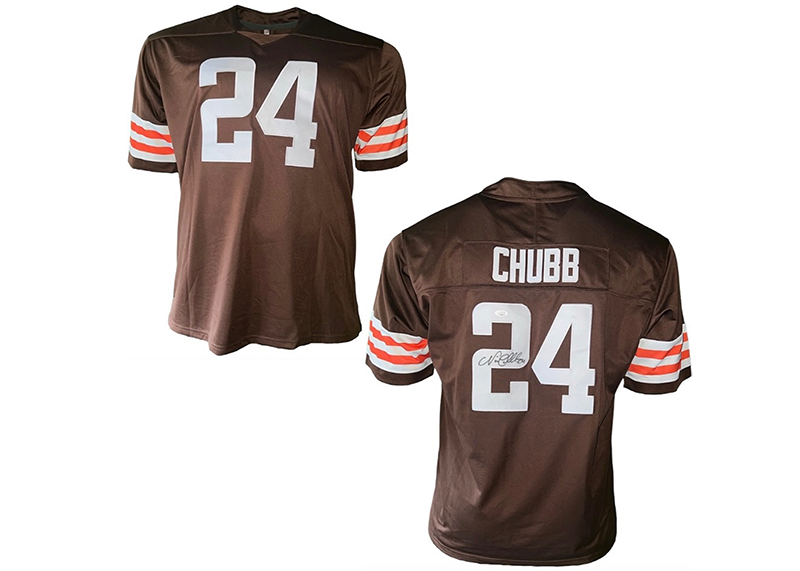 Nick Chubb Signed Custom Brown Football Jersey JSA