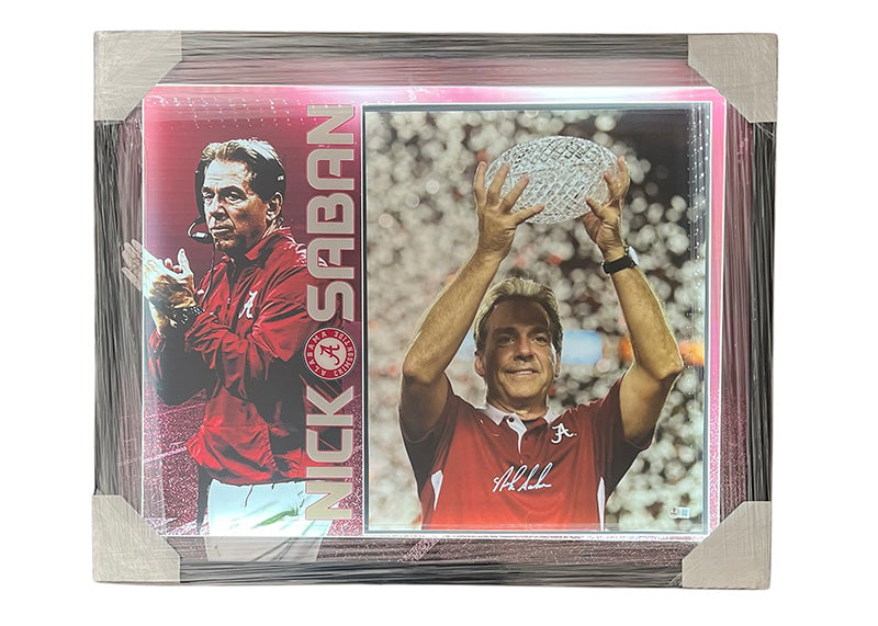 Nick Saban Signed 31x25 Alabama Crimson Tide Framed Photo Beckett