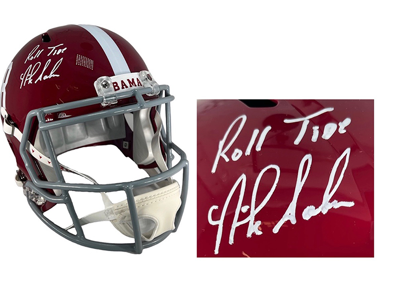 Nick Saban Signed Alabama Crimson Tide Full Size Football Helmet JSA Roll Tide Inscription