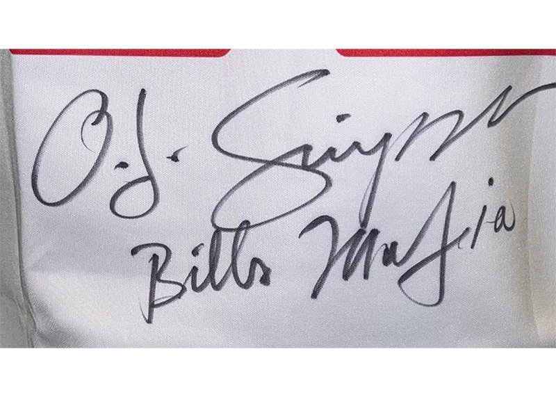 OJ Simpson Autograhed Buffalo White Football Jersey (JSA) Bills Mafia Inscription