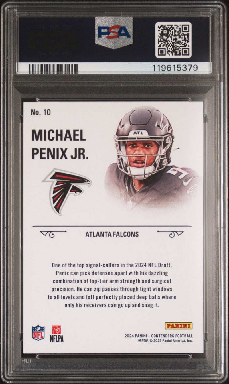 Graded 2024 Panini Contenders Michael Penix Jr #10 Rookie Stallions Red Rookie RC Football Card PSA 10 Gem Mint