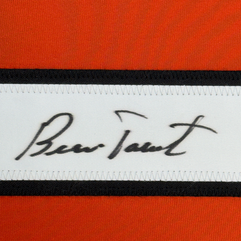 Framed Autographed/Signed Bernie Parent 35x39 Philadelphia Orange Hockey Jersey JSA COA