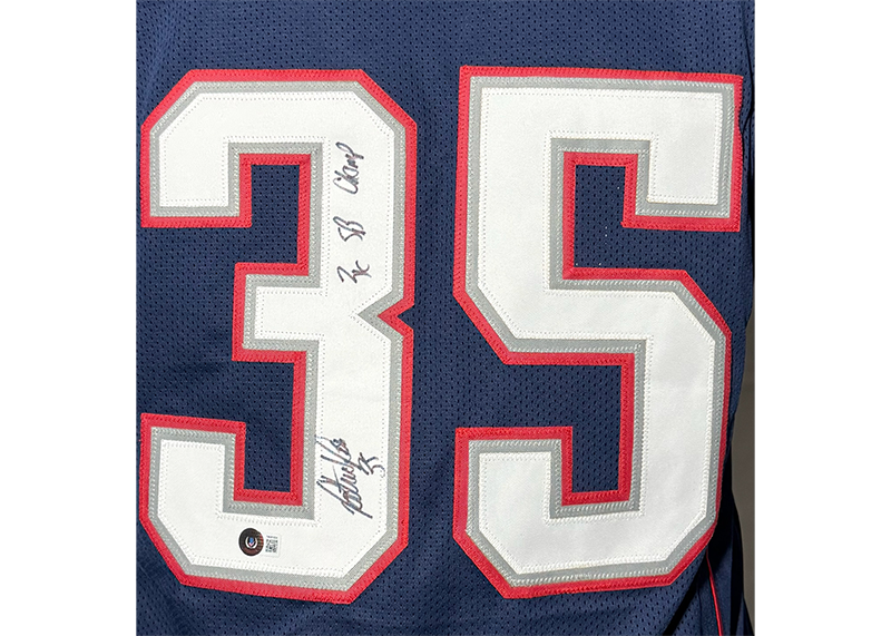 Patrick Pass Signed New England Blue Football jersey Beckett