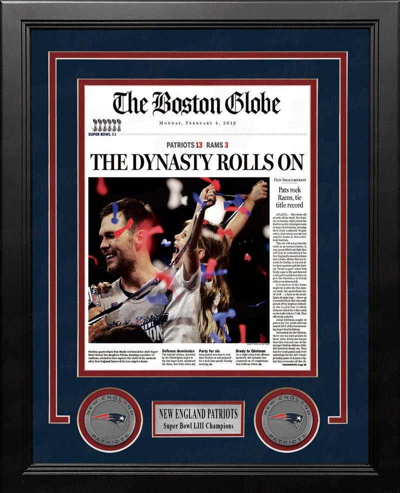New England Patriots Super Bowl LIII Champions Framed Boston Globe Photo