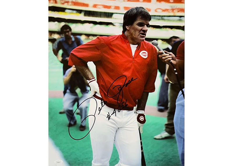 Pete Rose Autographed 16x20 Cincinnati Reds Photo JSA 4256 Inscription