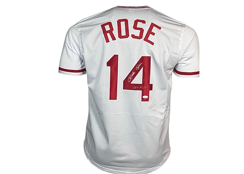 Pete Rose Autographed Cincinnati Custom White Baseball Jersey JSA Hit King Insc