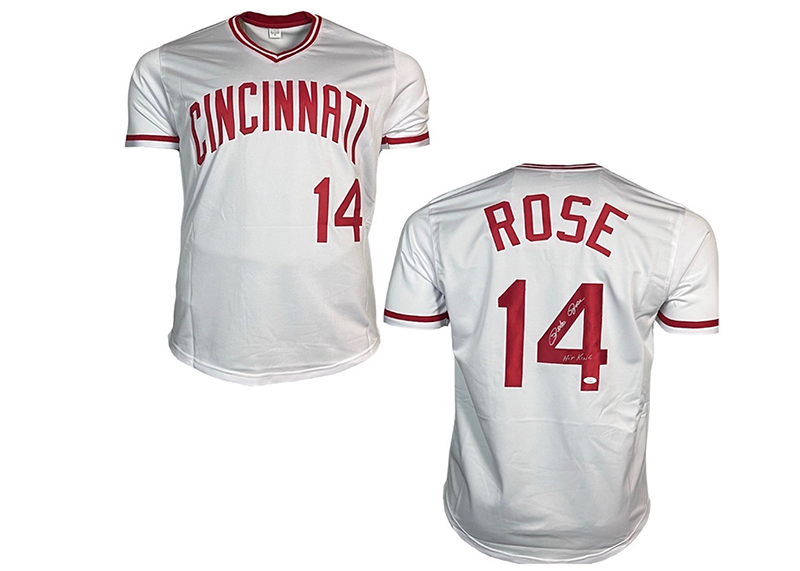 Pete Rose Autographed Cincinnati Custom White Baseball Jersey JSA Hit King Insc