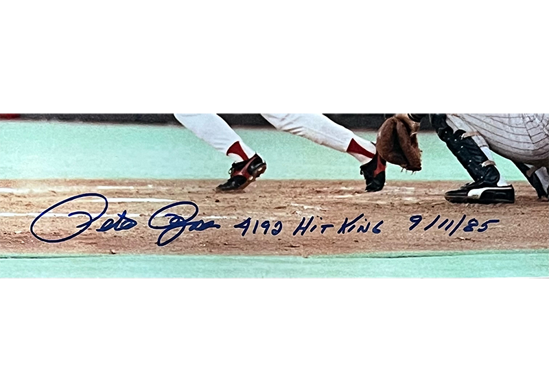 Pete Rose Signed 16x20 Cincinnati Reds Photo JSA 4192 Hit King 9/11/85 Inscription