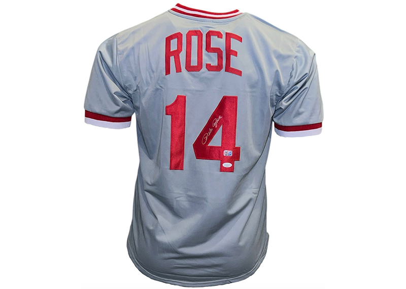 Pete Rose Signed Cincinnati Grey Baseball Jersey JSA