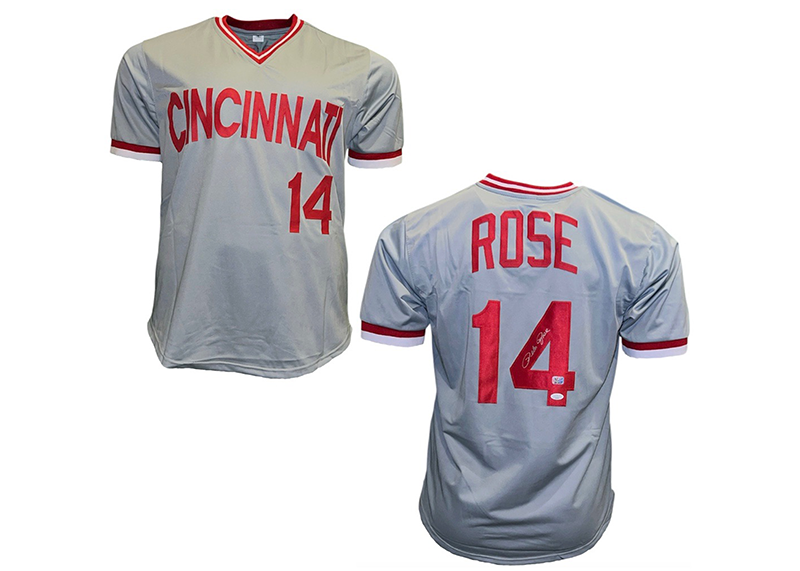 Pete Rose Signed Cincinnati Grey Baseball Jersey JSA