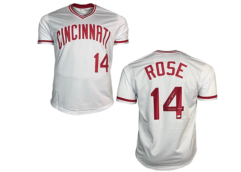 Pete Rose Signed Cincinnati White Baseball Jersey JSA Charlie Hustle Insc