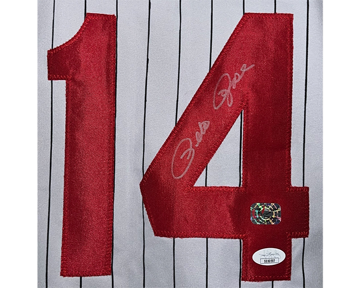 Pete Rose Signed Cincinnati White Pinstripe Baseball Jersey JSA