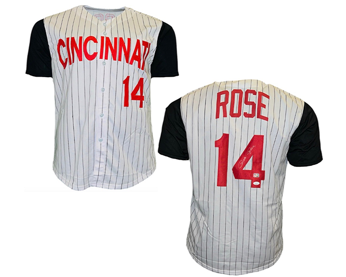Pete Rose Signed Cincinnati White Pinstripe Baseball Jersey JSA