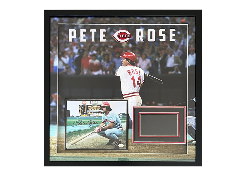 Pete Rose Signed Cincinnati Red Framed Photo With Playable TV JSA