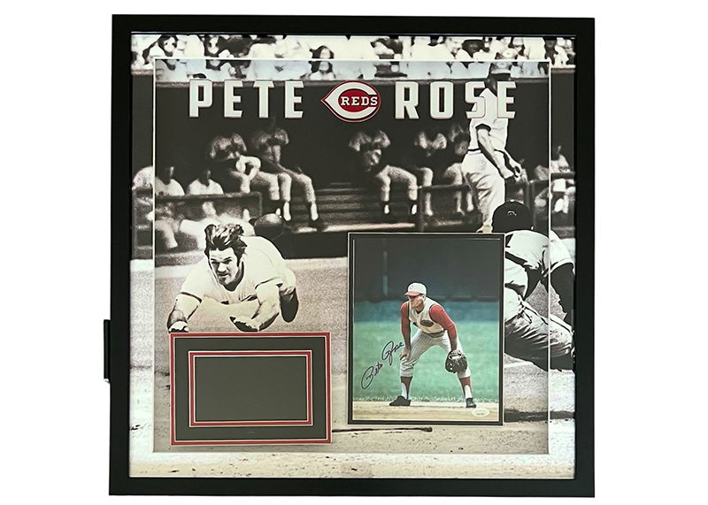 Pete Rose Signed Cincinnati Red Framed Photo With Playable TV JSA