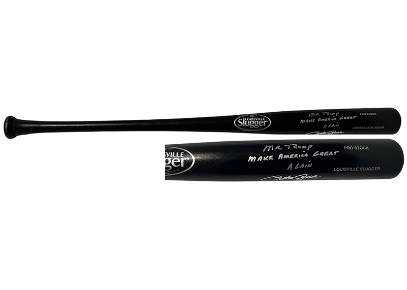 Pete Rose Signed Rawlings Black Baseball Bat Mr.Trump Make America great again Inscription JSA