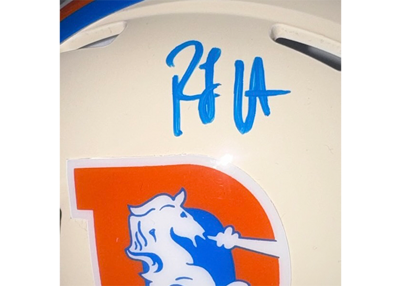 RJ Harvey Signed Denver Broncos Retro Mini Helmet JSA