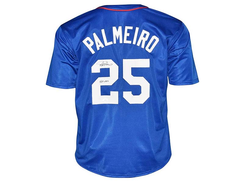 Rafael Palmeiro Signed 569 HRs Inscription Blue Baseball Jersey (JSA)