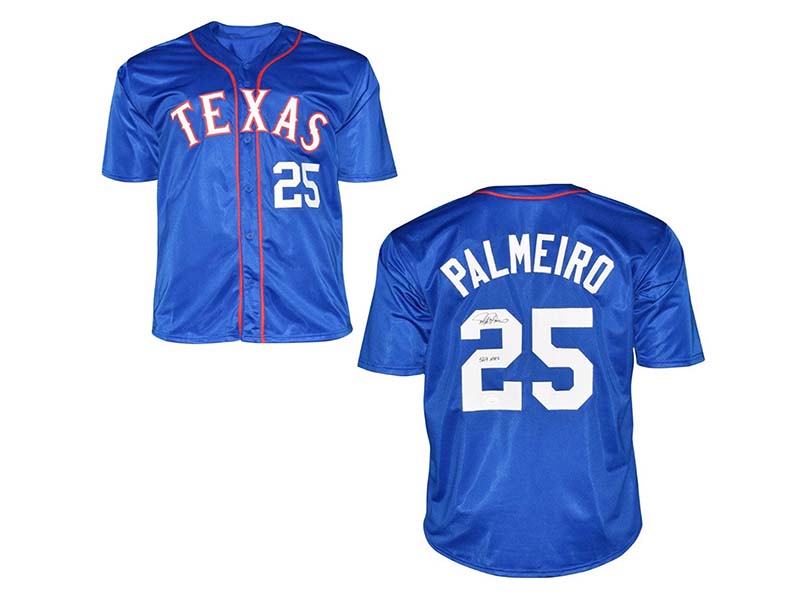 Rafael Palmeiro Signed 569 HRs Inscription Blue Baseball Jersey (JSA)