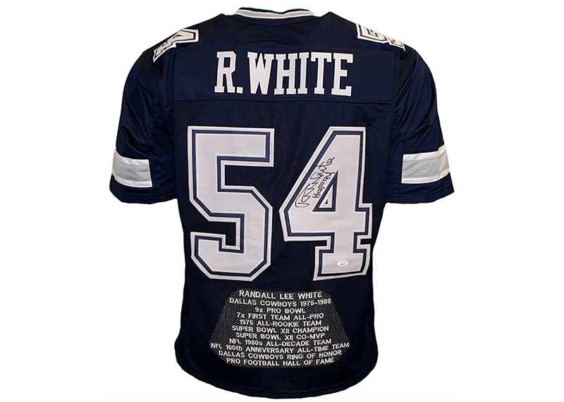 Randy White Autographed HOF 94 Inscription Dallas Blue Stat Football Jersey JSA