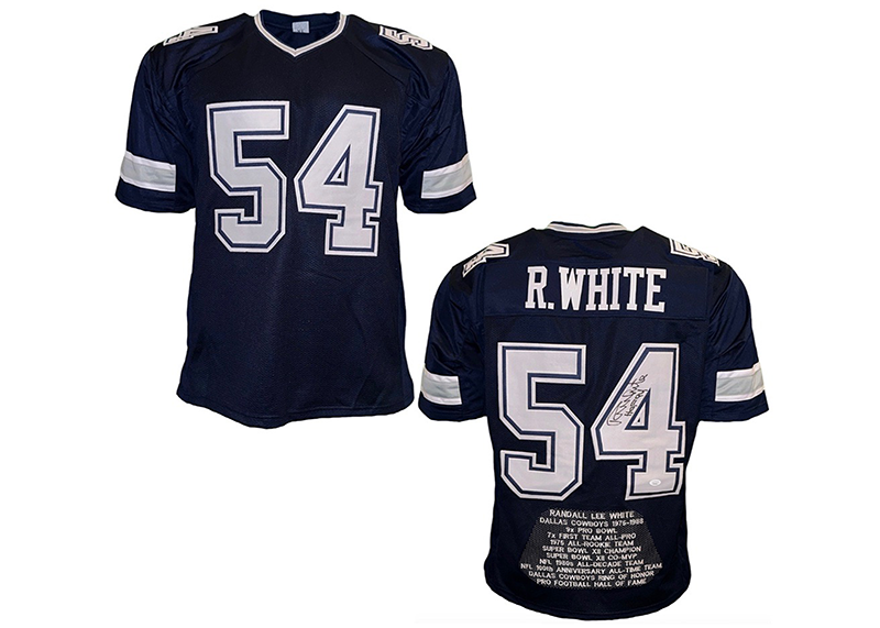 Randy White Autographed HOF 94 Inscription Dallas Blue Stat Football Jersey JSA