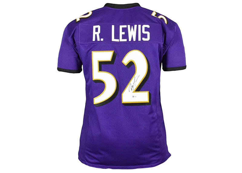 Ray Lewis Autographed Baltimore Purple Football Jersey Beckett