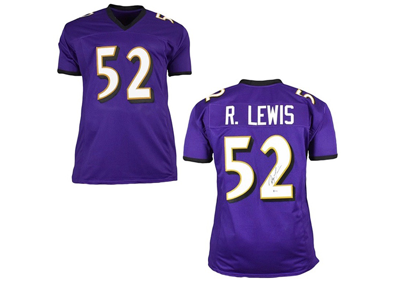 Ray Lewis Autographed Baltimore Purple Football Jersey Beckett