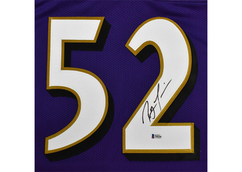 Ray Lewis Autographed Baltimore Purple Football Jersey Beckett